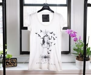 Philipp Plein White Rhinestone Graphic Print Cotton T-Shirt Top (Size M)